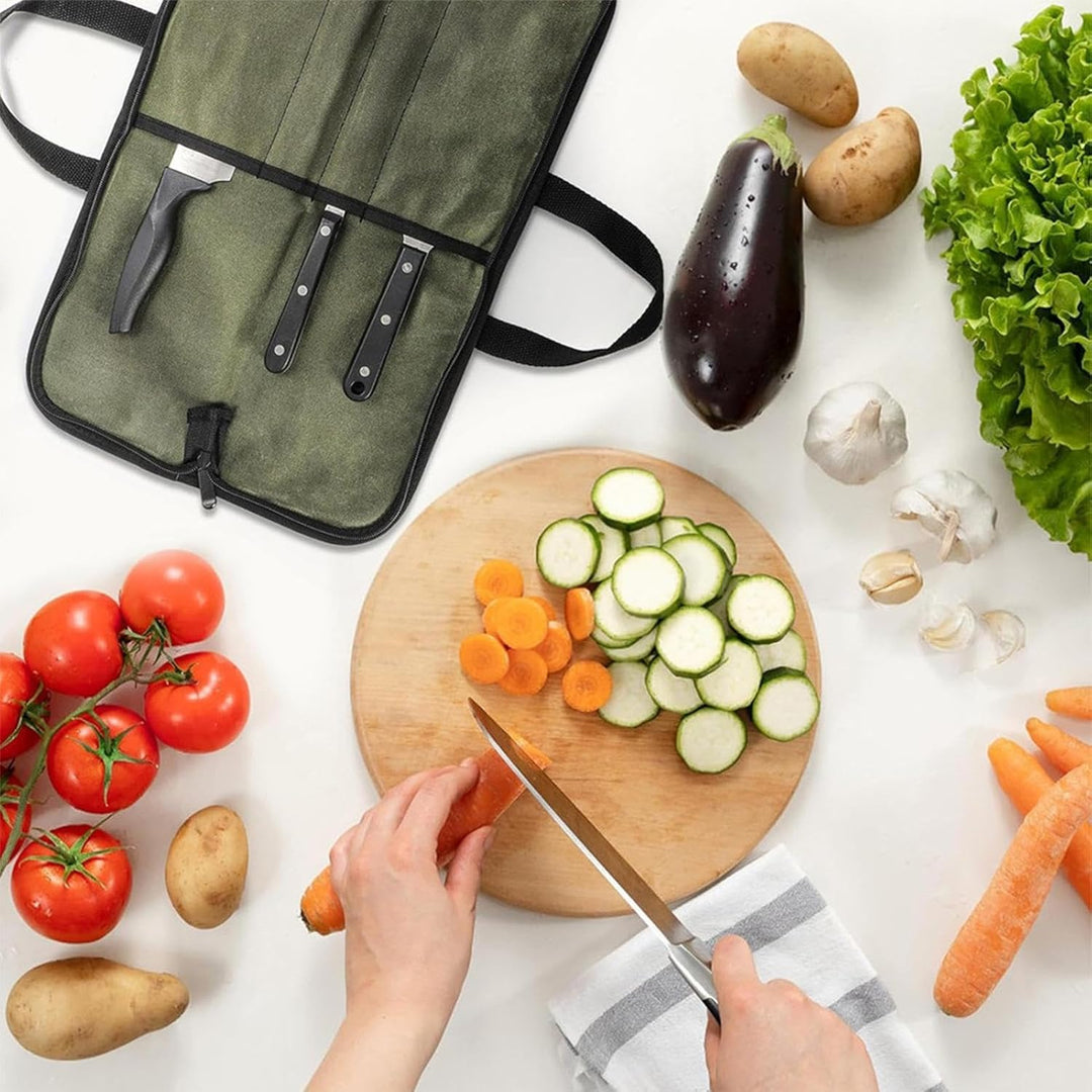 Tasche für Kochmesser – Outdoor-Besteck-Aufbewahrungstasche, tragbare gewachste Canvas-Messertasche,