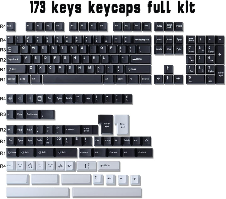 Hyekic Keycaps 173 Tasten Schwarze und Weisse Tastenkappen Double-Shot ABS Cherry Profil Custom Keyc