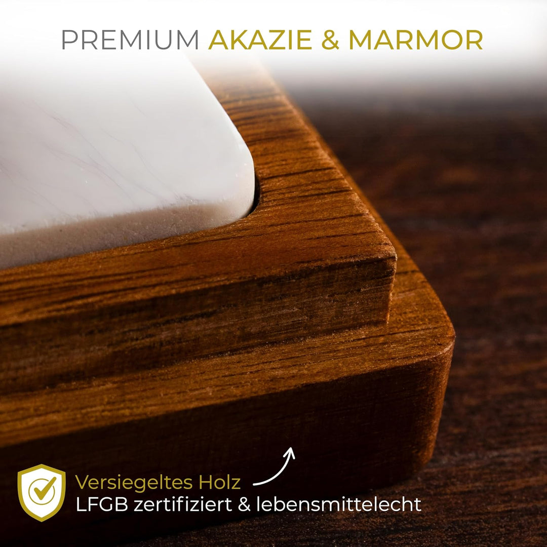 CALIDORO Butterdose Akazie mit Marmorplatte - Butterbox für streichzarte Butter (250g) - Holz Butter