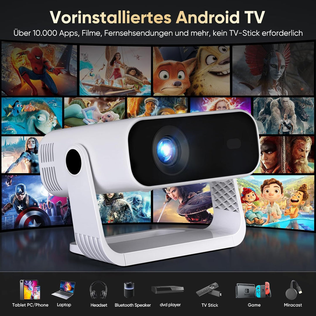 2026 Neuer Smart Mini Beamer Integrierte APP, Android 14, Full HD 1080P, unterstützt 4K-Decodierung,