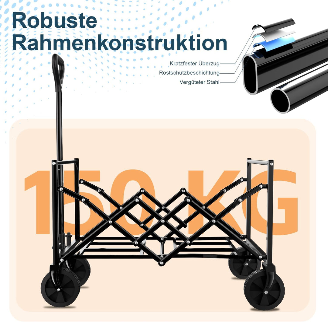 Favoyard Faltwagen Klappbar 100L & 150kg Tragkraft All-Terrain Bollerwagen mit Bremse & Rollen für C