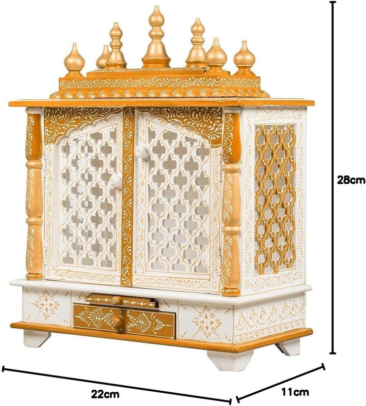 Kamdhenu art and craft Holztempel Home Temple Pooja Mandir Pooja Mandap Tempel (Weiss &amp; Orange) Orj,