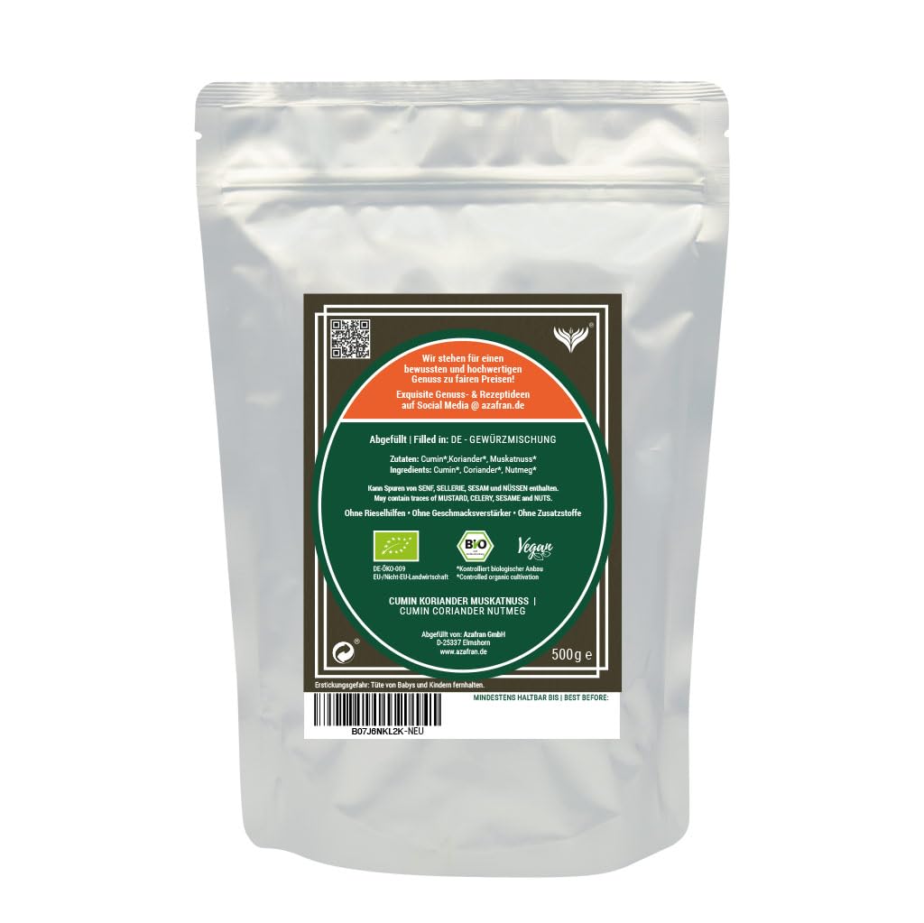 Azafran BIO Cumin Koriander Muskatnuss ayurvedische Gewürzmischung | CKM gemahlen 500g 500 g (1er Pa