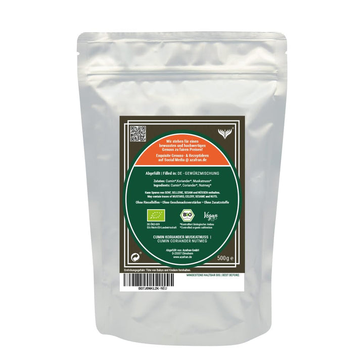 Azafran BIO Cumin Koriander Muskatnuss ayurvedische Gewürzmischung | CKM gemahlen 500g 500 g (1er Pa