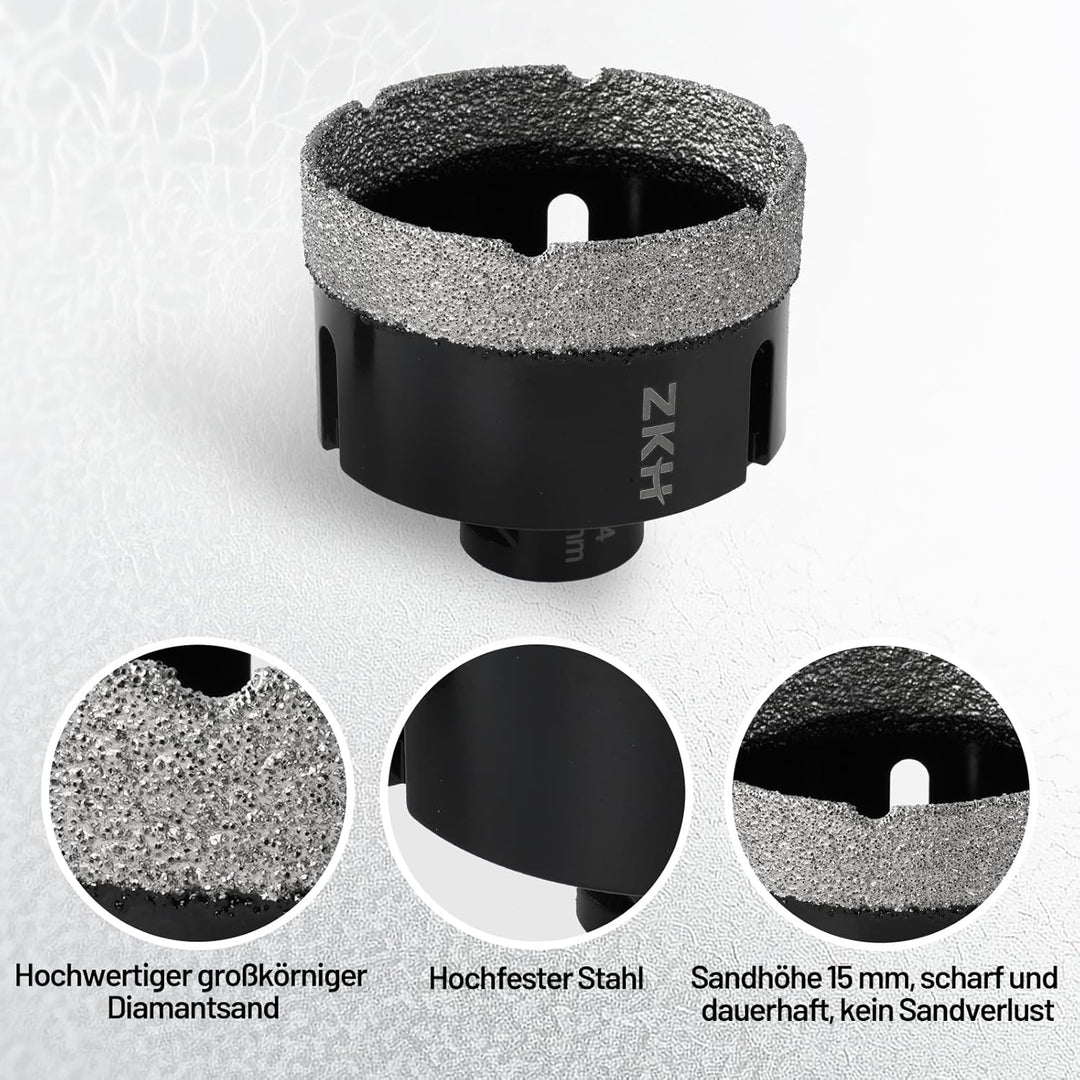 ZKH Diamant Fliesenbohrer Set 9 Stücke, 6/10/20/35/50/68mm Diamantbohrer &10mm Diamant Fingerfräser