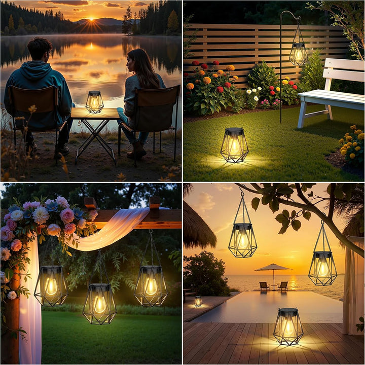 RECHOO Garten Solarlampen für Aussen Hängend, 2 Stück Metall Solar Laternen für Draussen mit LED-Glü