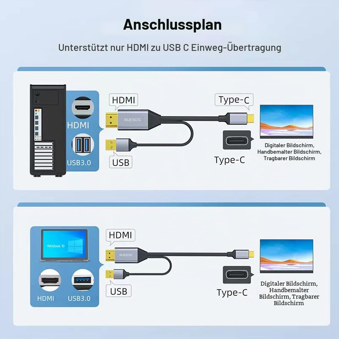 WJESOG HDMI zu USB-C Kabel 6.6ft 4K@60Hz mit USB-Stromversorgung, HDMI-Stecker auf Typ C-Stecker, Ko