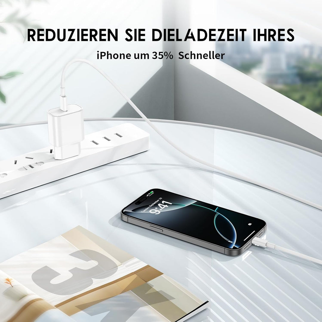 iPhone 17 16 15 Ladegerät, 20W USB C Adapter mit 1M Ladekabel, iPhone Charger, USB C Netzteil Stecke