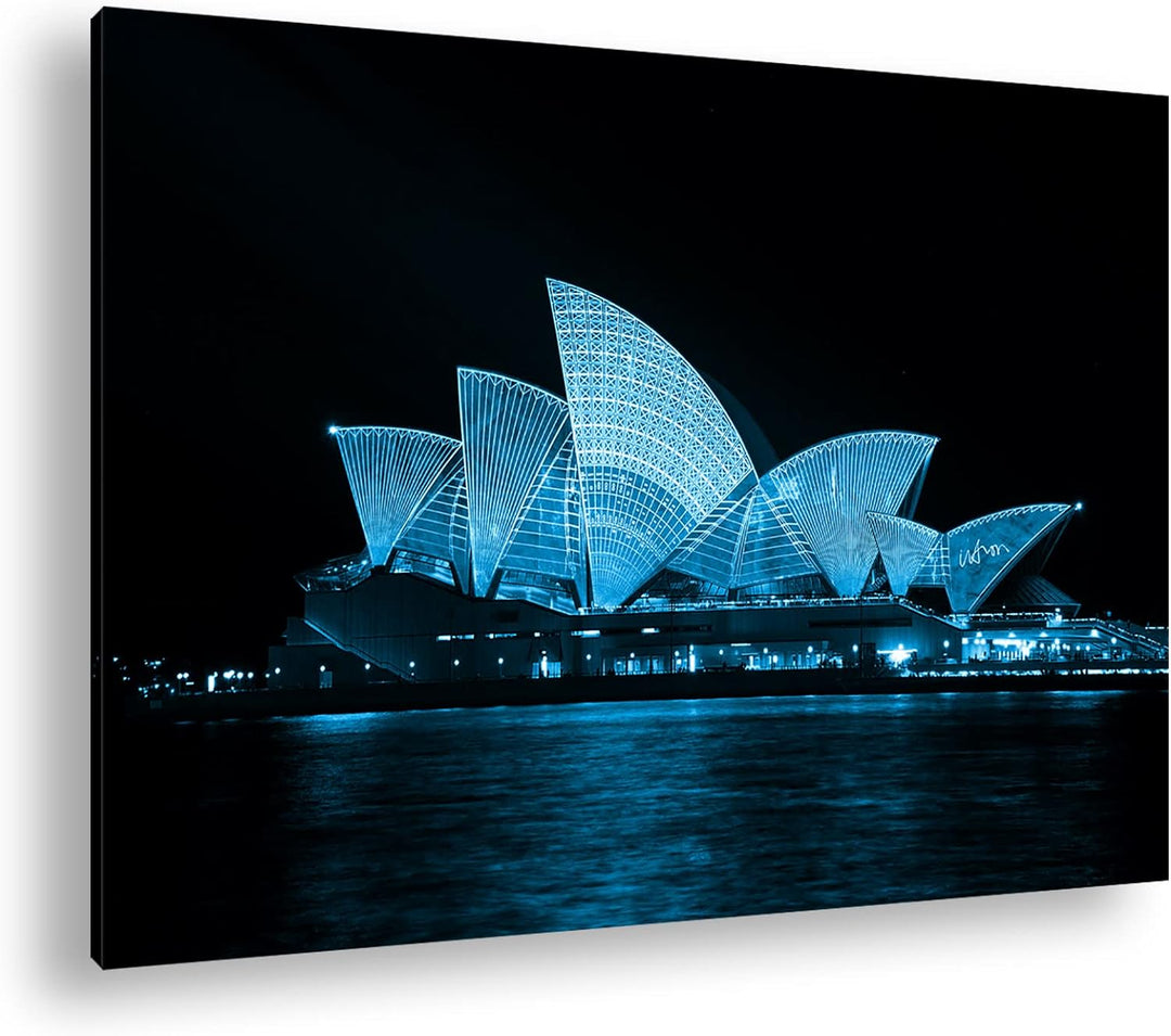 deyoli Dark Opera House in Sydney Format 100x70 Effekt: Monocrome Blau als Leinwandbild, Motiv ferti