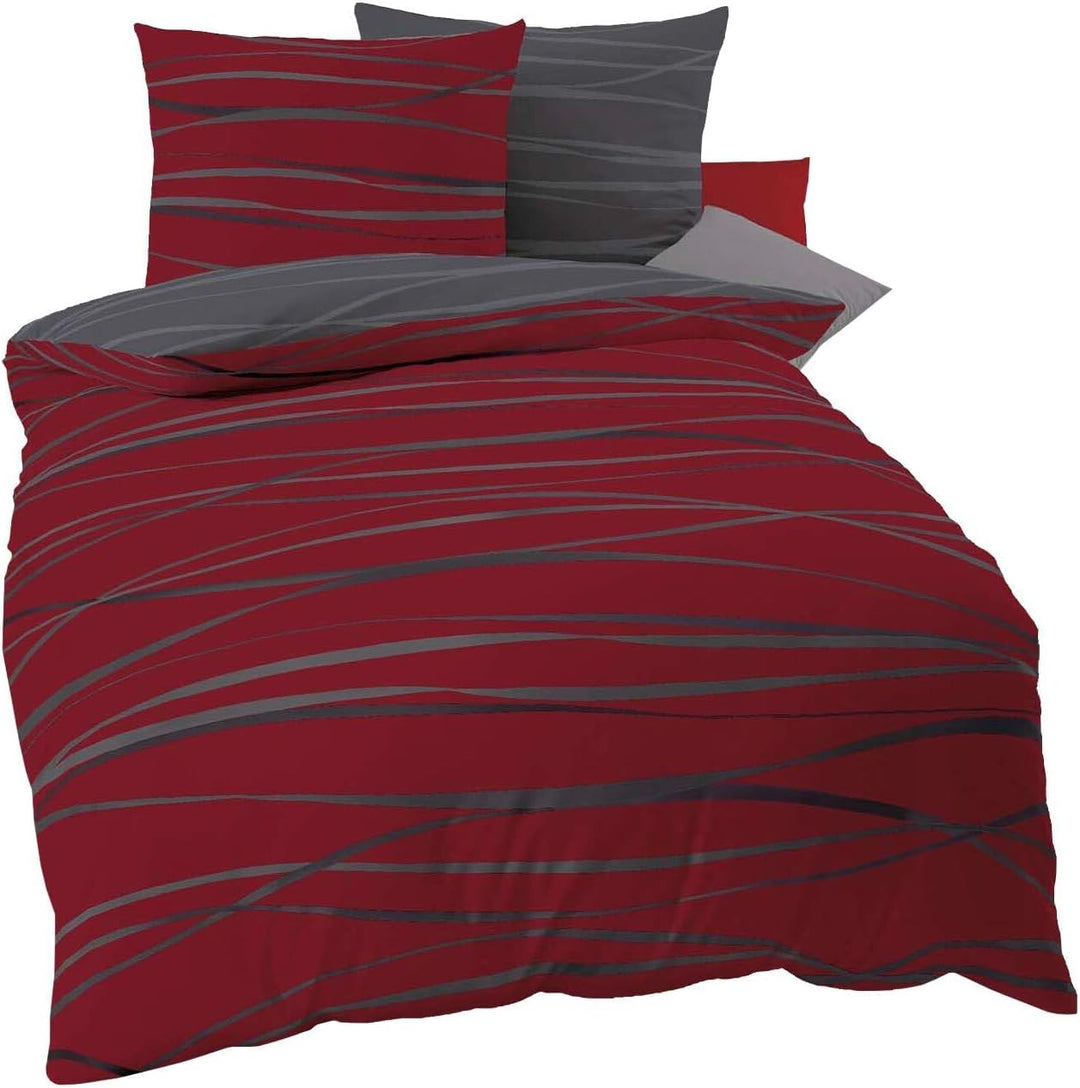 Kaeppel Wende- Bettwäsche 'Motion' Mako-Satin rubinrot Grösse, 2 Stück , 135x200 cm (80x80 cm) 135x2
