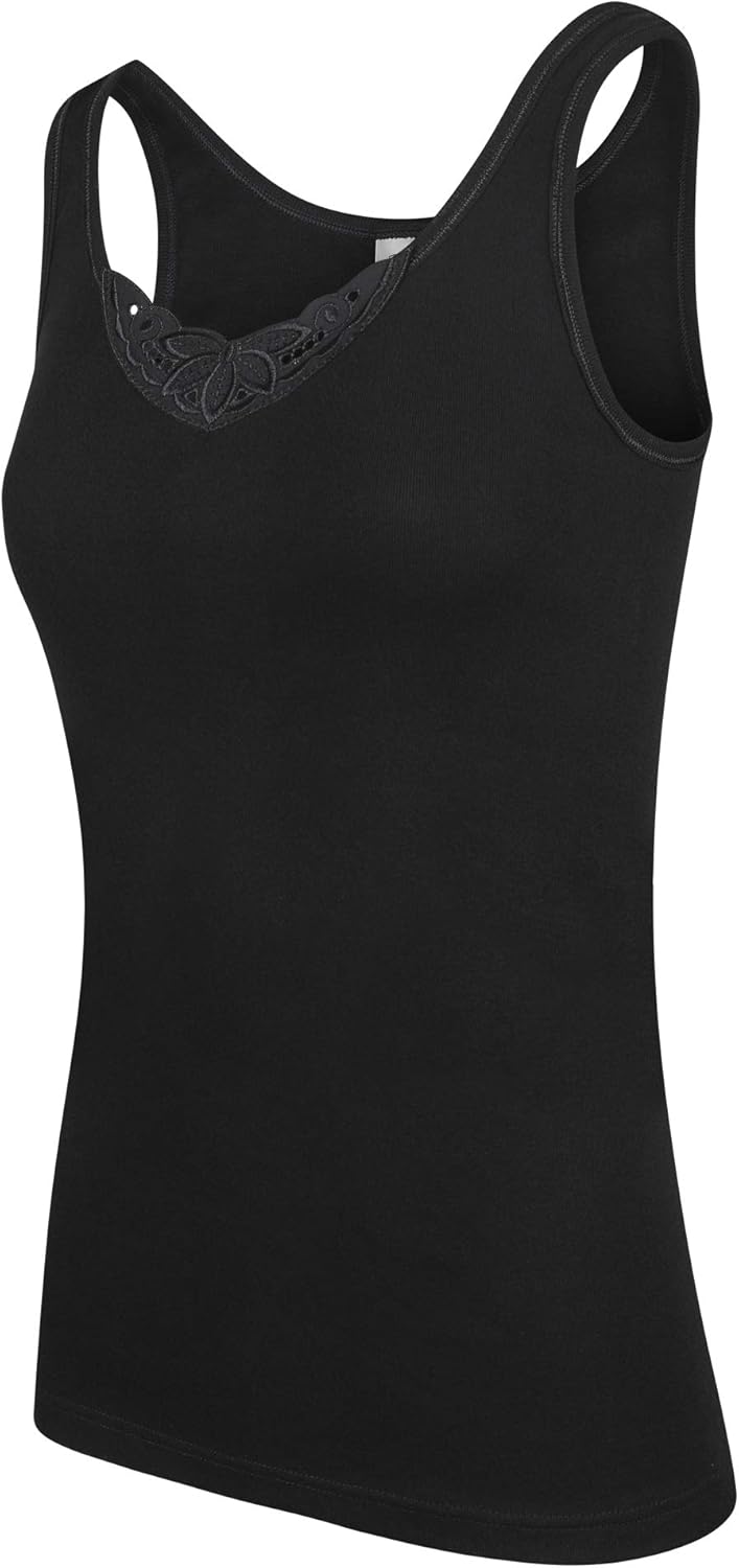 SES Top mit Spitze Damen 3er-Pack 34-52 aus 100% Baumwolle/Damen Unterhemden mit Spitze & weicher Fe