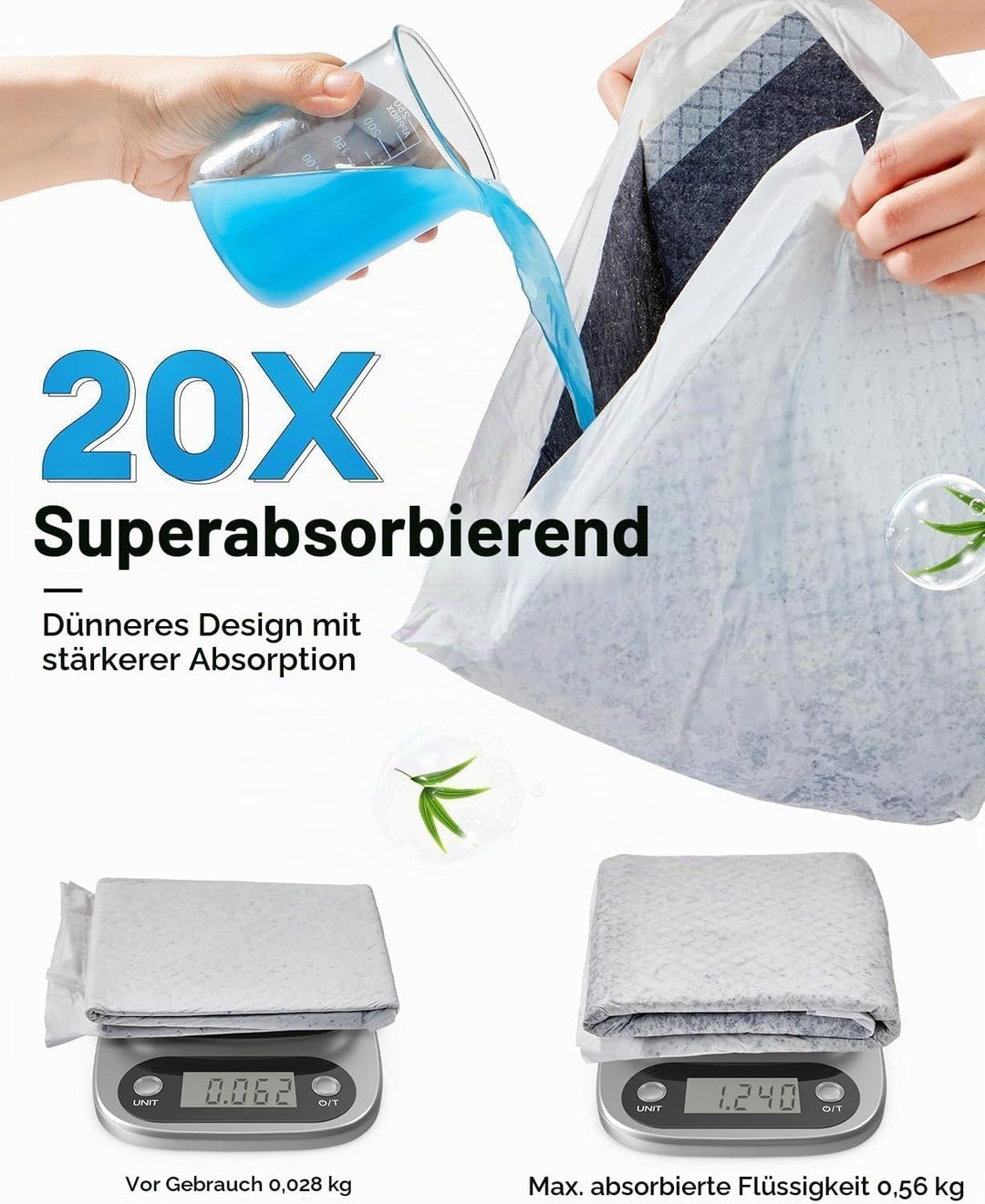 BUCATSTATE Einweg PIPI Pads für Meerschweinchen 50 Stück, 6 Lagen Super Saugfähig Kleintier Pee Pads