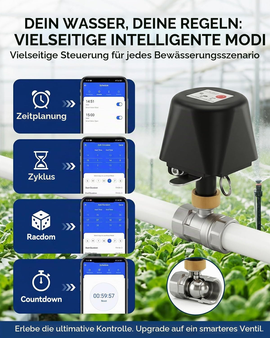Smart Ball-Wasserventil, App-Steuerung, 4 Timer-Modi für automatische Steuerung, unterstützt 2,4-GHz