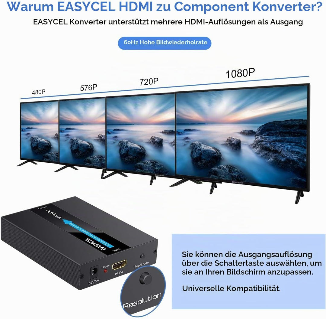 EASYCEL HDMI zu Component (YPbPr / RGB / 5RCA) Scaler Konverter (mit Scaler-Funktion, Aluminium), HD