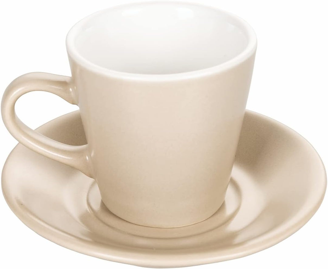 Villa d’Este Home Tivoli Shade of Stones Espressotassen mit Untertasse aus Steinzeug, Holzständer, 6
