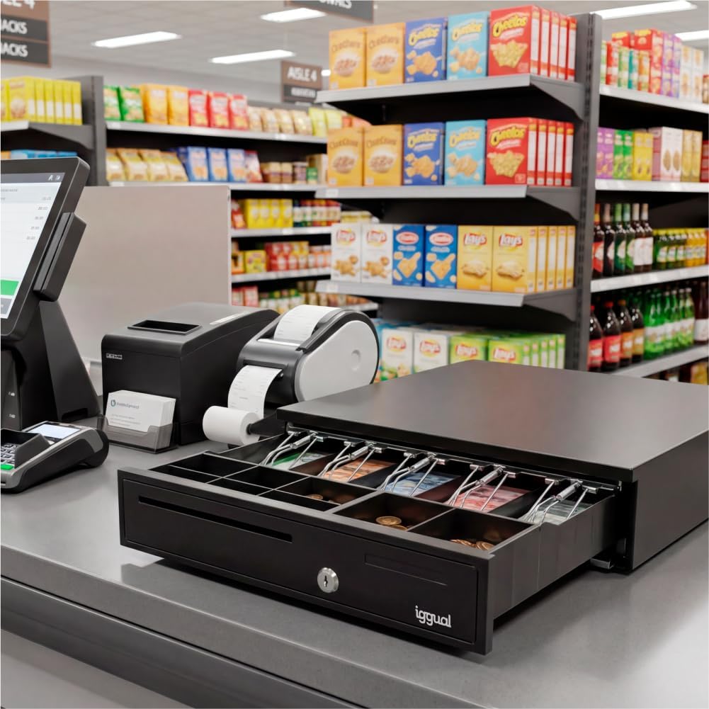 iggual - Geldkassette Abschliessbar IRON - 35 | Kassenschublade mit automatischer oder manueller Öff