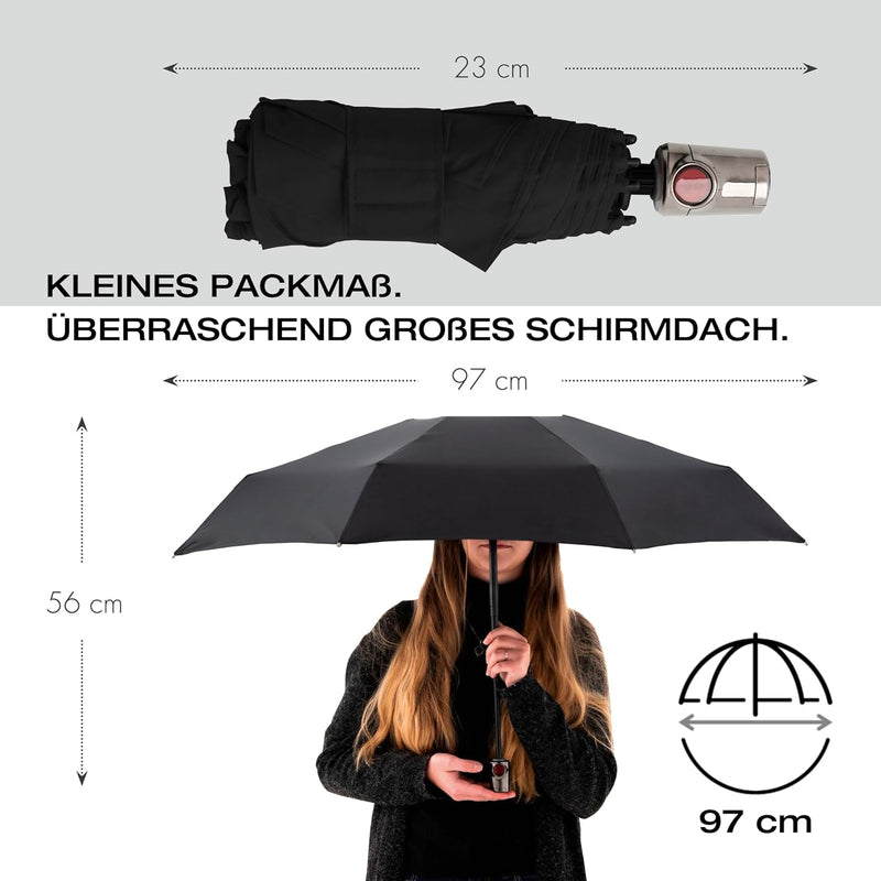 Knirps Taschenschirm T Duomatic „Black Edition“ – Faltbar – Sturmfest – Auf-Zu-Automatik – Windproof