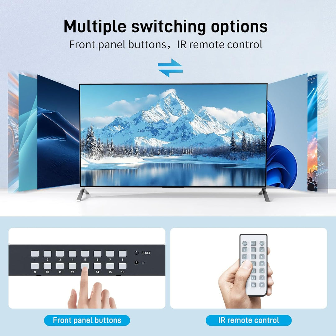 4K 60Hz HDMI KVM Switch 16 Port, Yinker HDMI KVM Switch 16 PC unterstützt 16 Computer 1 Monitor Keyb