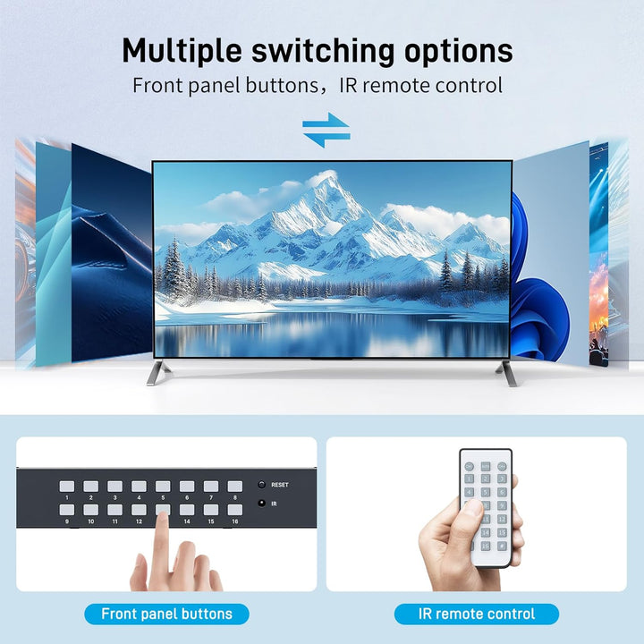 4K 60Hz HDMI KVM Switch 16 Port, Yinker HDMI KVM Switch 16 PC unterstützt 16 Computer 1 Monitor Keyb