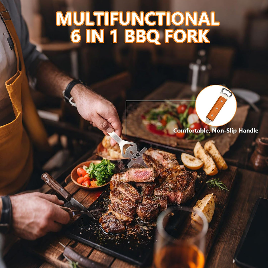 Grillbesteck Set 3-teilig Extra Lang – Edelstahl Grillbesteck mit Holzgriff & Tasche, Grillzubehör m