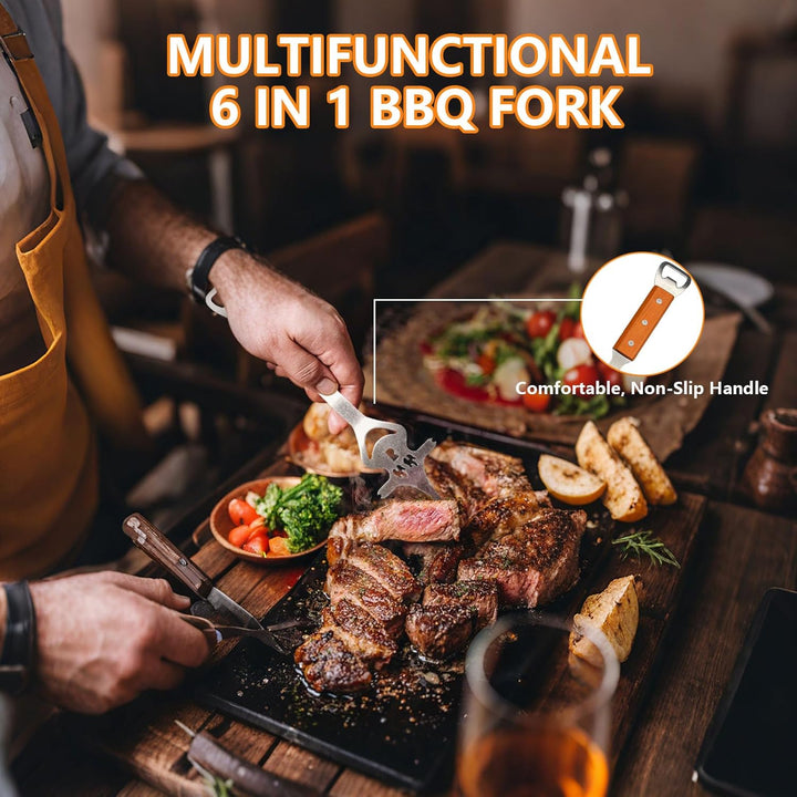 Grillbesteck Set 3-teilig Extra Lang – Edelstahl Grillbesteck mit Holzgriff & Tasche, Grillzubehör m
