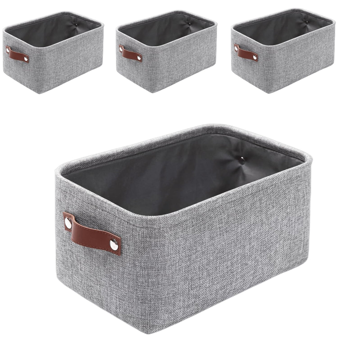 Mangata Faltbare Aufbewahrungskörbe mit Ledergriff,[4 Pack] Verdicktes Leinen Stoff Aufbewahrungsbox