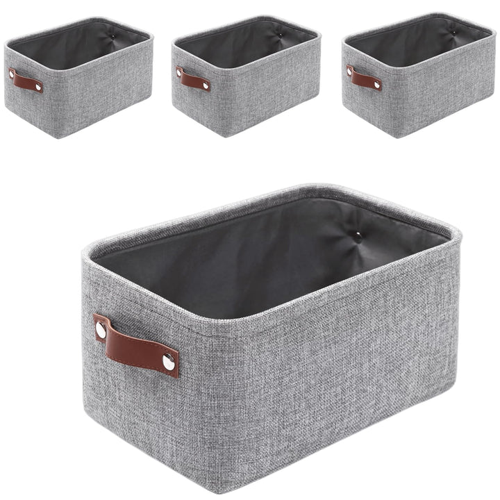 Mangata Faltbare Aufbewahrungskörbe mit Ledergriff,[4 Pack] Verdicktes Leinen Stoff Aufbewahrungsbox