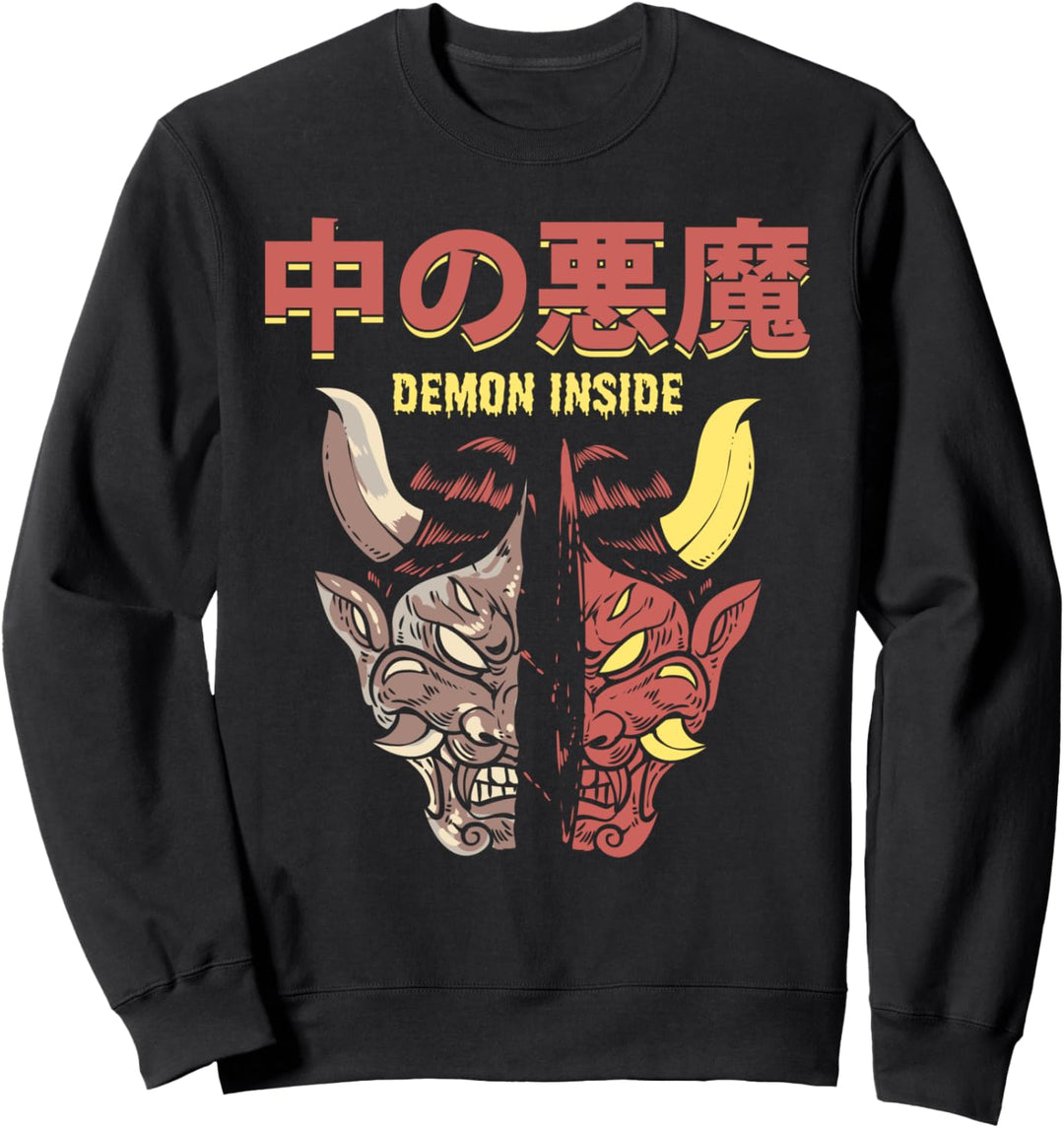 Demon Inside Japanische Oni Maske Dämon Maske Teufelsgesicht Sweatshirt
