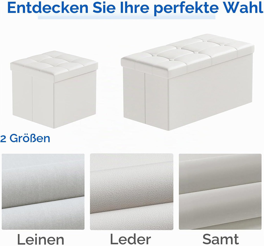 BRIAN & DANY Sitzhocker faltbar Sitzbank Kunstleder Aufbewahrungsbox mit Stauraum, Weiss, 38 x 38 x