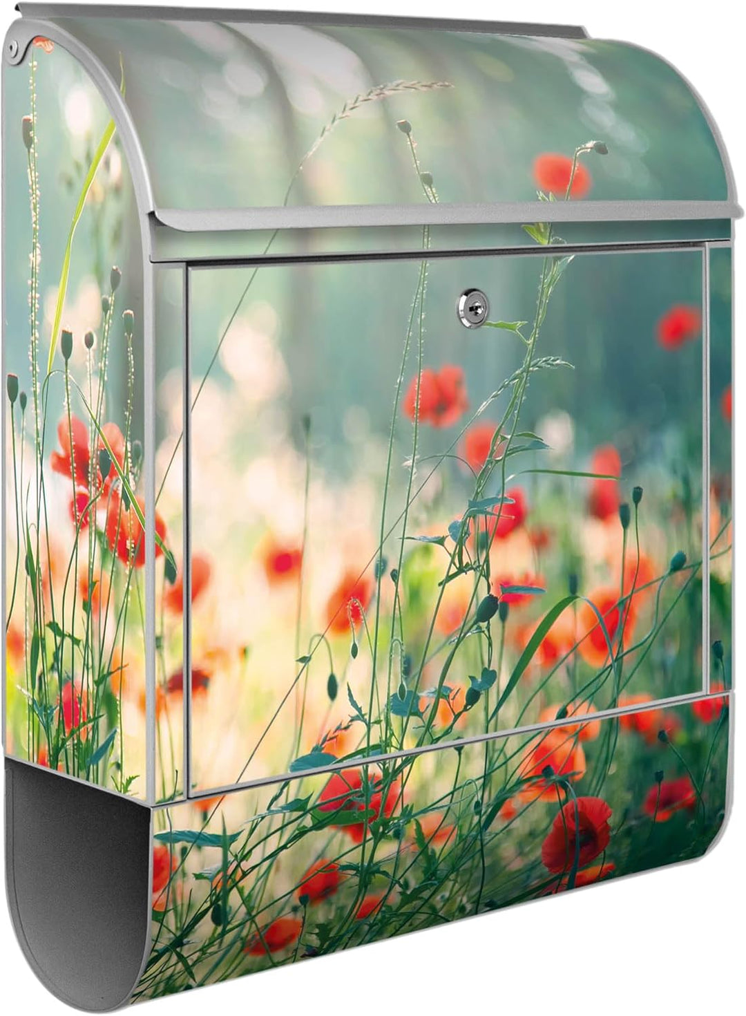 banjado® Design Briefkasten mit Motiv Waldmohn 39x47x14cm &amp; 2 Schlüssel - Briefkasten Stahl Silber m