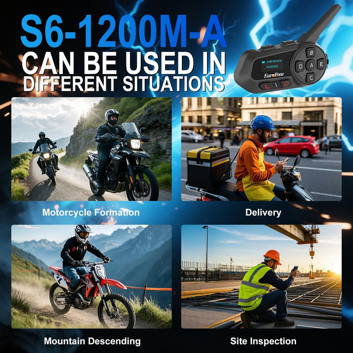 EuroFone S6-1200-A Motorrad Bluetooth Headset 1200M 2 Personen Voll-Duplex drahtlose Motorrad-Gegens