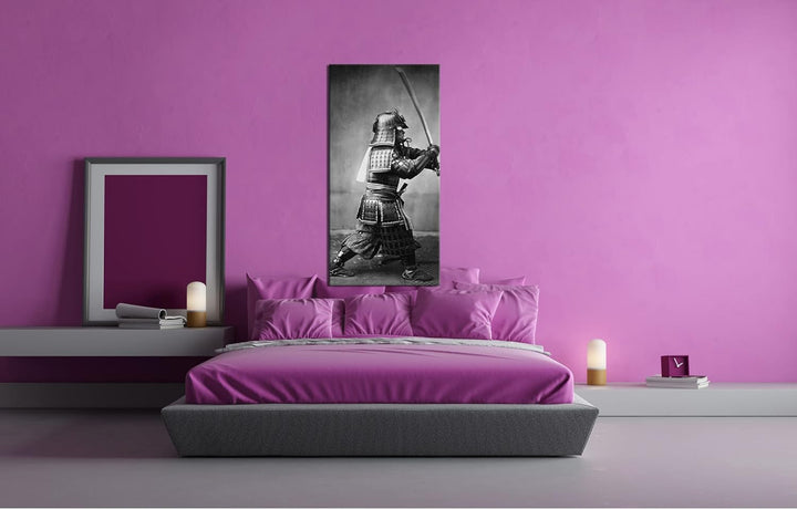 kampfbereiter Samurai-Krieger Panorama 80x40 cm als Leinwandbild, Motiv fertig gerahmt auf Echtholzr