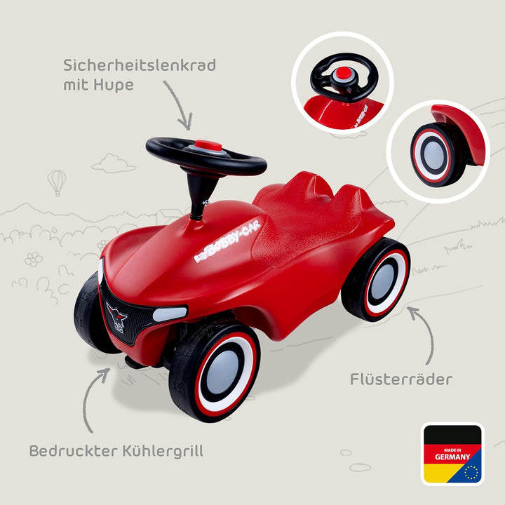 BIG-Bobby-Car-Neo Rot - Rutschfahrzeug für drinnen und draussen, Kinderfahrzeug mit Flüsterreifen im