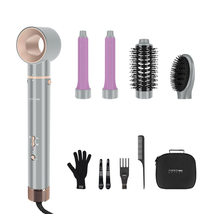 5-in-1 Airstyler & Lockenstab, PARWIN PRO BEAUTY Ionen Föhn Stylingbürsten, 5 Aufsätze Rundbürstenfö