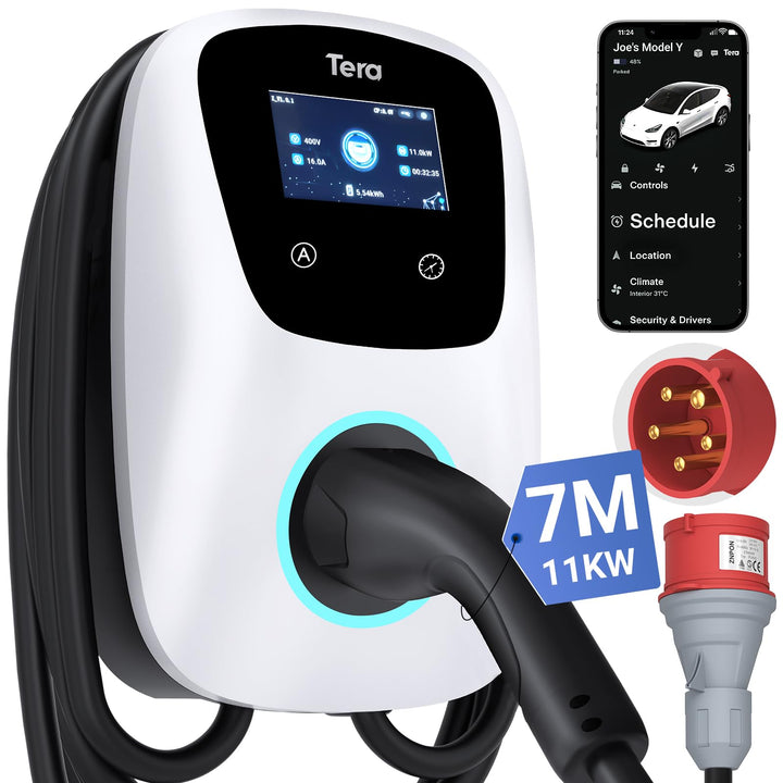 Tera Smart EV Ladegerät Typ 2 Wallbox mit APP 11kW 16A 400V CE&TÜV mit WLAN & Bluetooth 7m Ladekabel