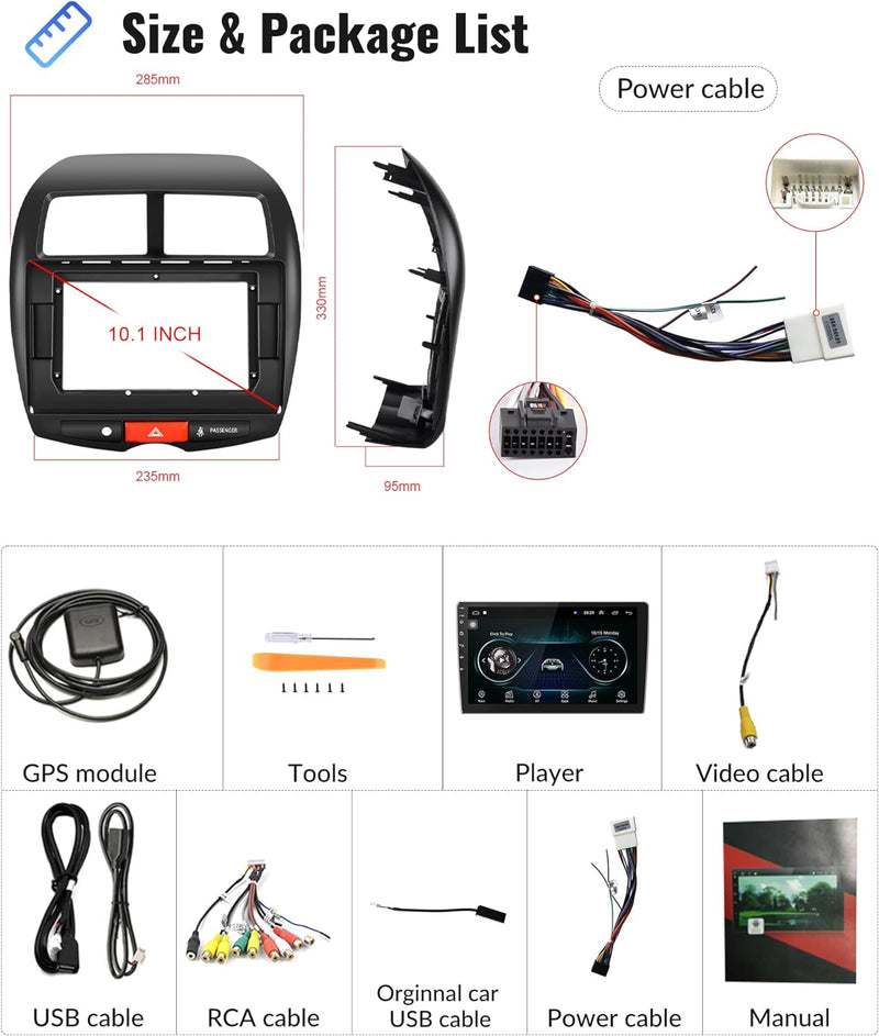 Podofo Android Autoradio für Peugeot 4008/Citroen C4/Mitsubishi ASX 1, 10" Touchscreen GPS Navi WiFi