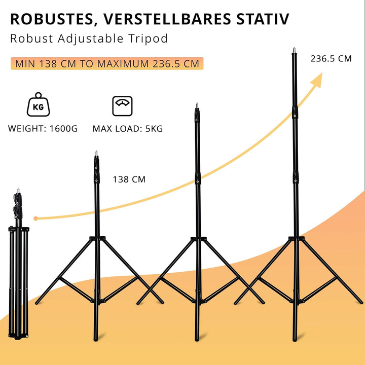 SWAVGO - 93 Zoll Kamera Beleuchtungsstativ Höhe 236,5 cm, verbreitetes Aluminiumstativ mit festem Ha