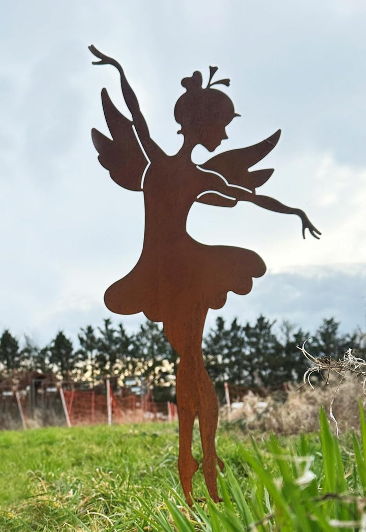 Gartenfigur Fee Ballerina schaut nach unten 84cm zum Stecken Gartenstecker Edelrost Gartendeko Wette