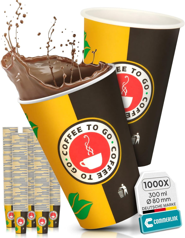1000 Stück 12oz Ø80mm 300ml Kaffeebecher to go | Pappbecher Cups Coffee to Go Becher | Kaffee to+go