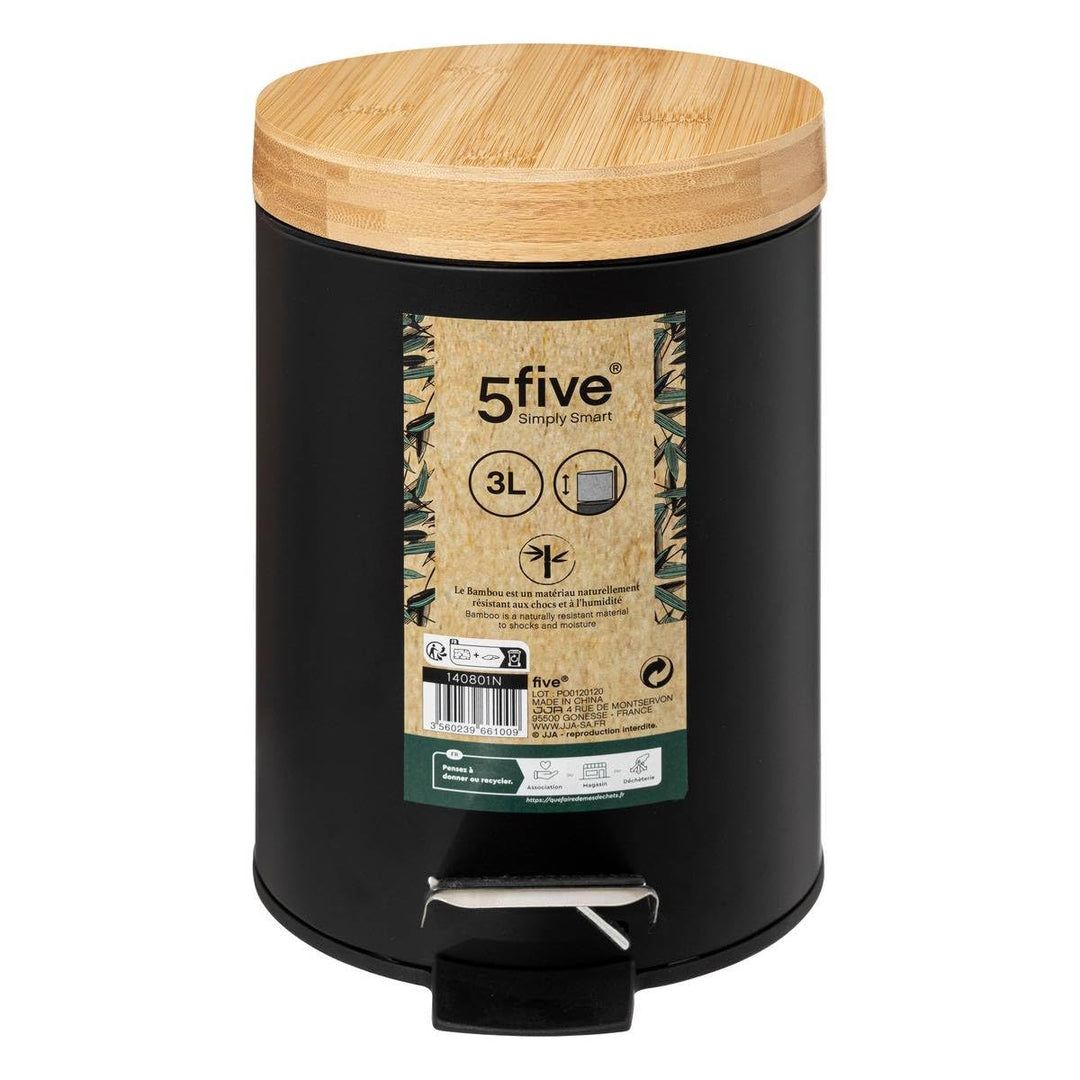 5five - mülleimer mit bambusdeckel 3l naturéo schwarz, Schwarz