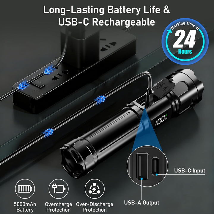 Blukar Taschenlampe LED 2 Farbtemperatur mit Hauptlicht & Seitlich COB-Licht, Aufladbar Extrem Hell