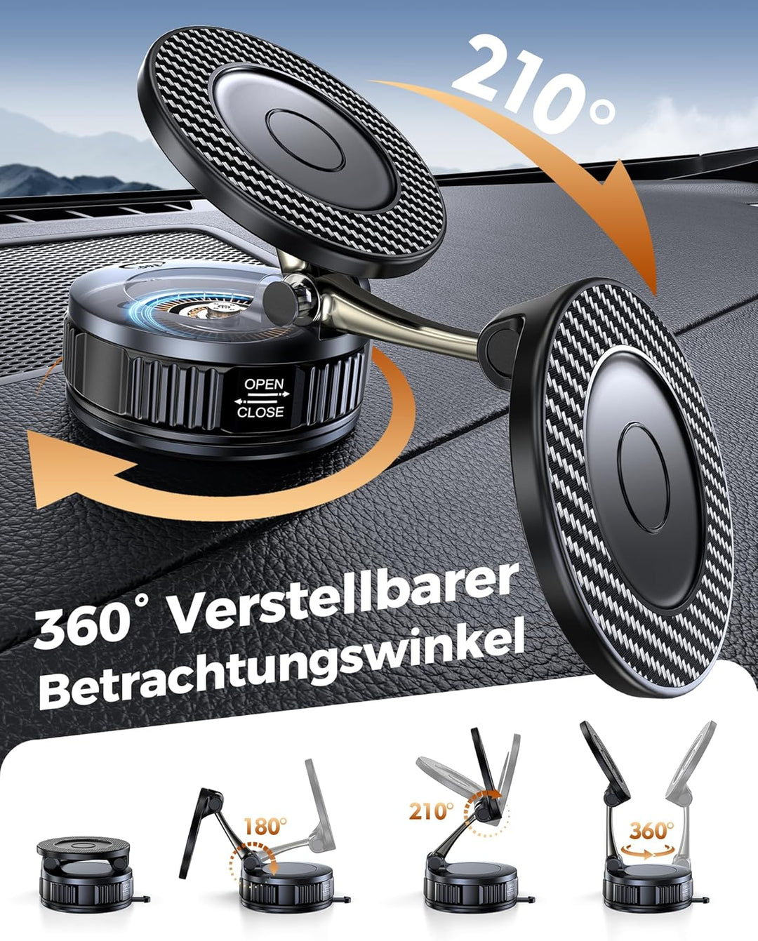 EGV Handyhalterung Auto Magnet – Upgraded Vakuum Saugnapf KFZ Magnethalterung, 360°Drehbar, Kompatib