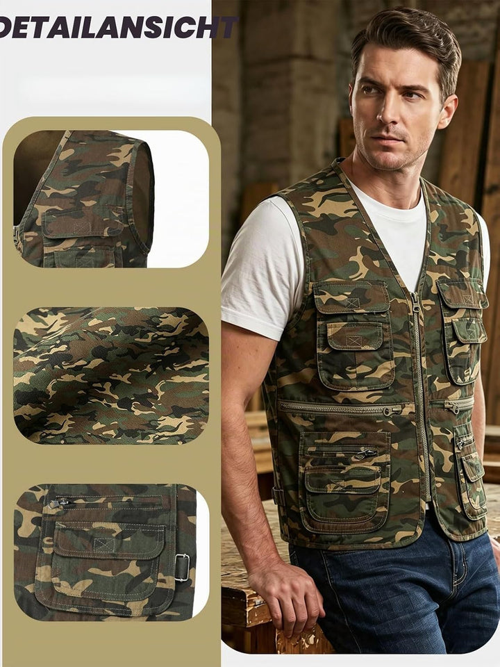 KTWOLEN Herren Outdoor Weste Baumwolle Anglerweste Freizeit Jagd Trekking Wander Angler Camping Safa