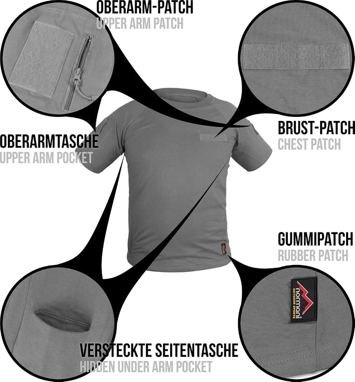 Tactical BDU Kampfshirt T-Shirt mit Klettpatches, Armtaschen &amp; versteckten Seitentaschen XXL Grau 1,