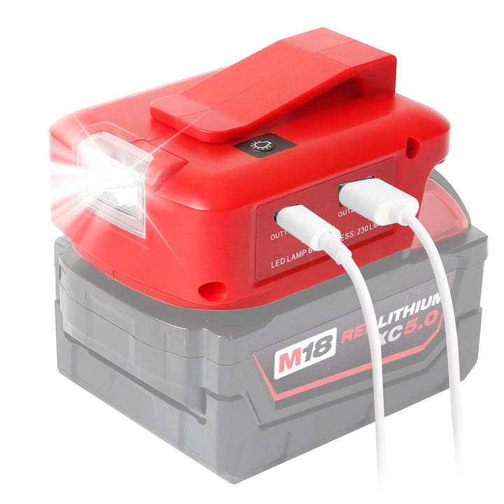 USB Akku Adapter für Milwaukee M18 18V Akku, Konverter mit Dual-USB-Ladeanschlüssen, DC 12V Port, Ka