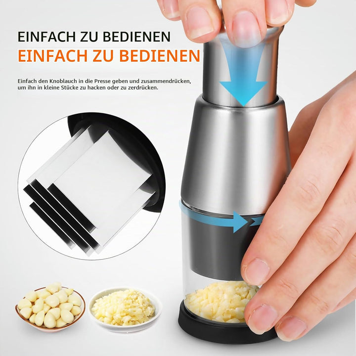 Manueller Gepresster Zerkleinerer Gepresstes Knoblauchhackfleisch Silberner Zwiebelzerkleinerer Klei
