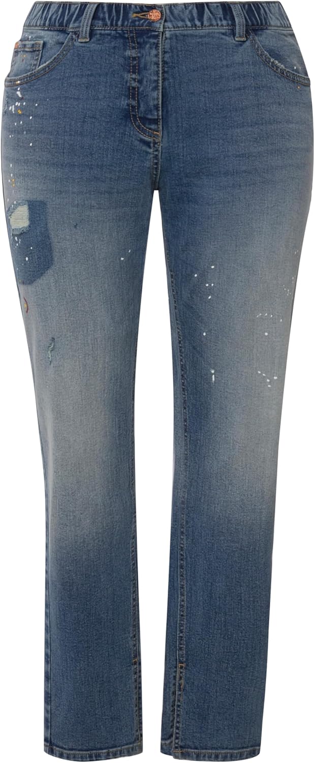 Ulla Popken Damen Boyfriend, Destroy-Effekte, Weites Bein, Stretch Jeans 46 Grosse Grössen Blue Deni