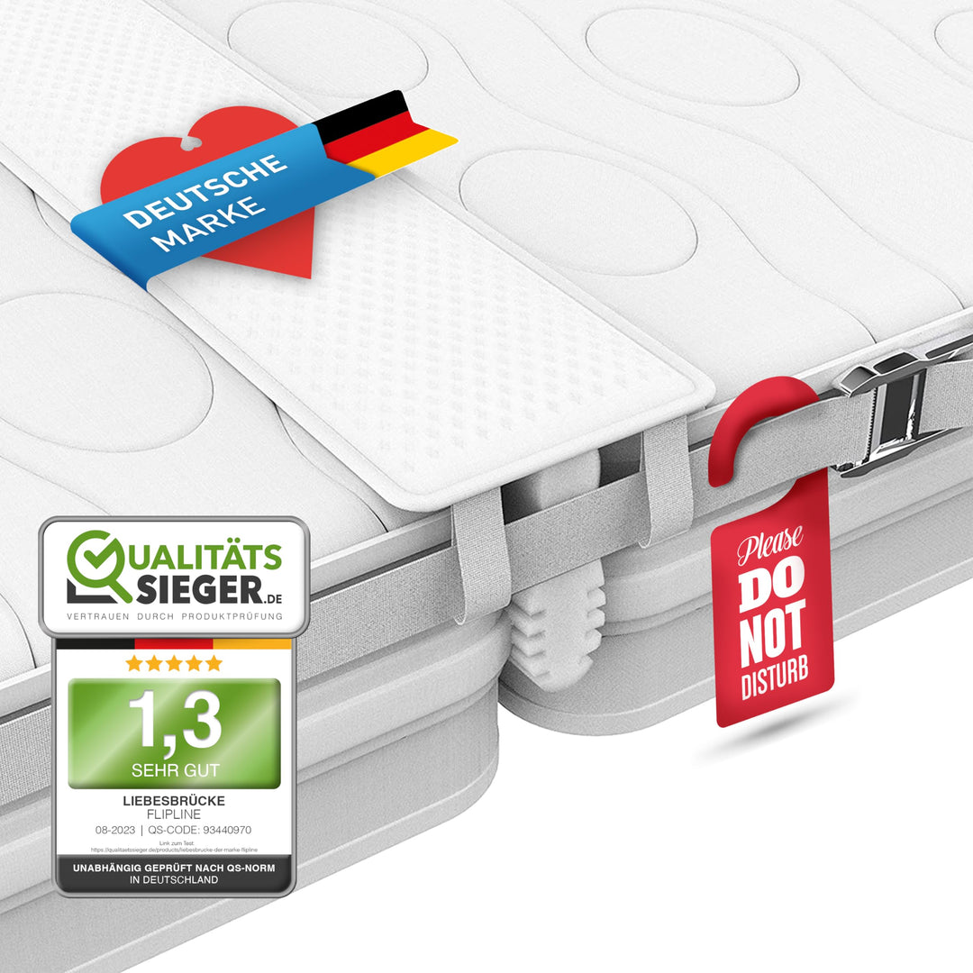 FLIPLINE Liebesbrücke für Matratzen ALL-IN-ONE Premium Set [200x18cm] für Familien &amp; Paare mit rissf