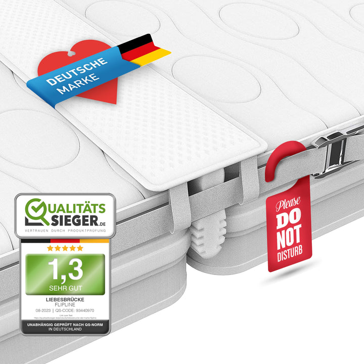 FLIPLINE Liebesbrücke für Matratzen ALL-IN-ONE Premium Set [200x18cm] für Familien &amp; Paare mit rissf