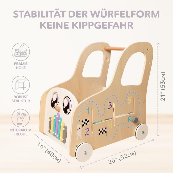 Cateam Lauflernwagen Baby mit rädern - Holzspielzeug mit Lauflernhilfe, Motorikwürfel und Gehfrei -